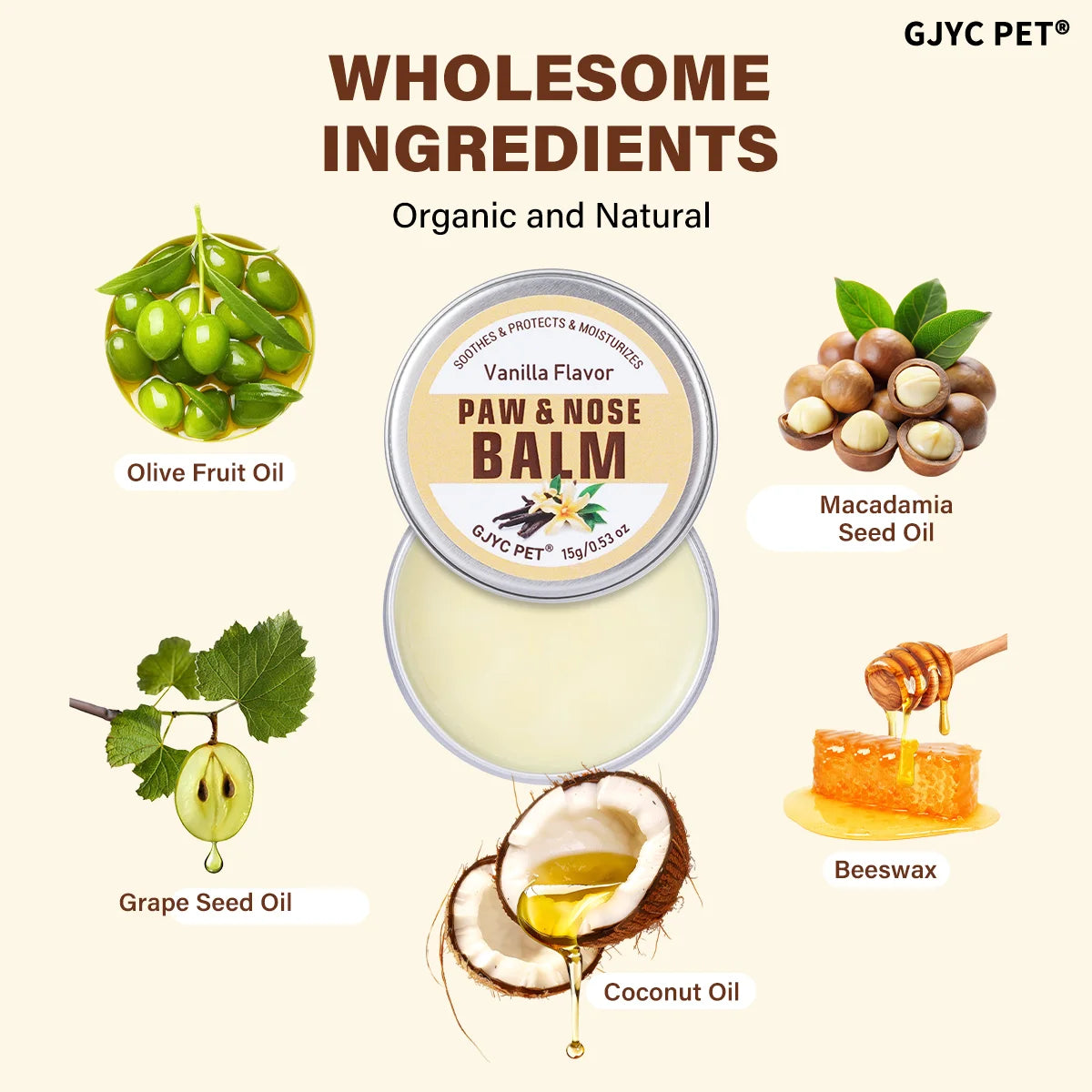 Pet Paw & Nose Balm Dog Cat Vanilla Scent Moisturizing Soothing Anti-Cracking Repairing Dry Cracked Natural Moisturizer